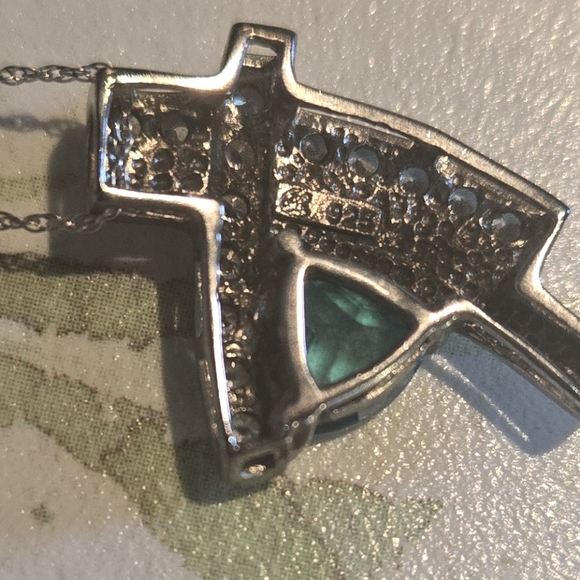 10k Chain 925 Sterling Pendant With Blue And White Topaz Stones - Picture 3 of 4